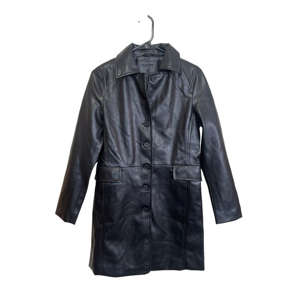 Blank NYC Black Faux Leather Car Coat Long Length Sz XS NWT - Picture 3 of 8